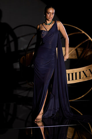 Navy multicolored bellatrix corset sari gown