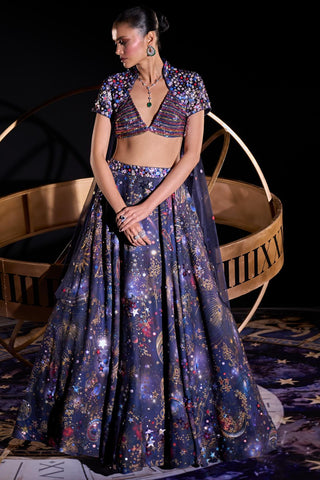 Multicolored andromeda cocktail lehenga set