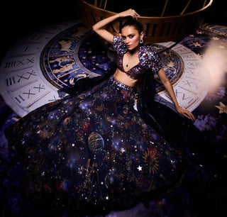 Multicolored andromeda cocktail lehenga set