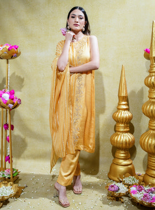 Yellow asymmetric kurta and pants