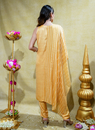 Yellow asymmetric kurta and pants