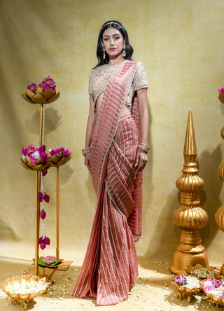 Dusty peach draped saree and blouse