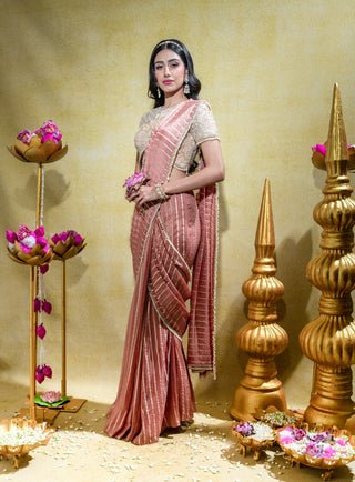 Dusty peach draped saree and blouse