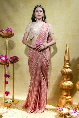 Dusty peach draped saree and blouse