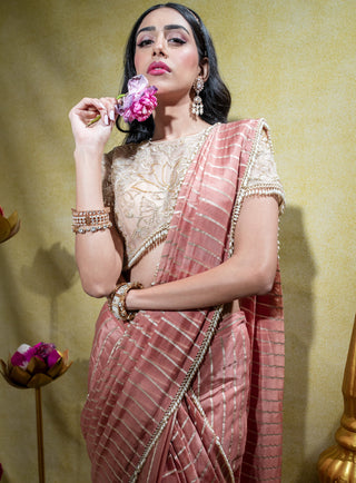 Dusty peach draped saree and blouse