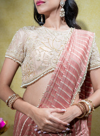 Dusty peach draped saree and blouse