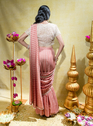 Dusty peach draped saree and blouse