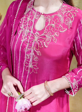 Deep pink embroidered kurta set