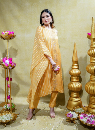 Yellow asymmetric kurta and pants