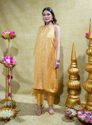 Yellow asymmetric kurta and pants