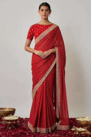 Sindhoori red georgette benarasi saree set