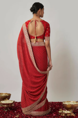 Sindhoori red georgette benarasi saree set