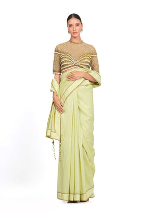 Light green raw silk saree set