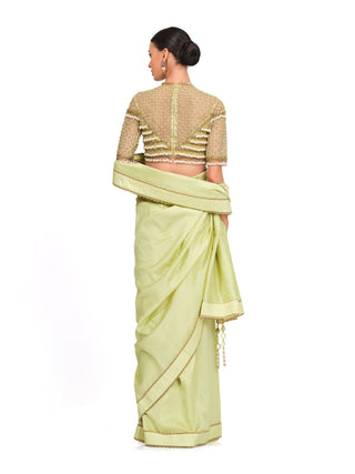 Light green raw silk saree set