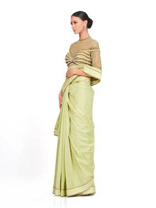 Light green raw silk saree set