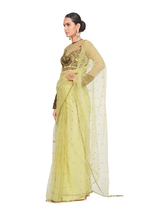 Light yellow embroidery saree set