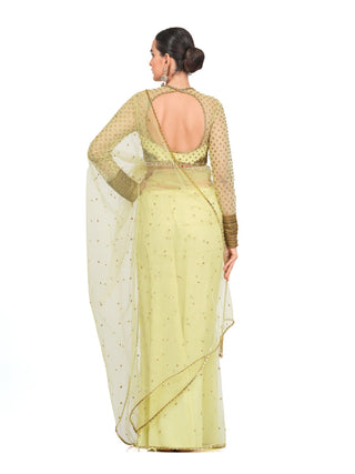 Light yellow embroidery saree set