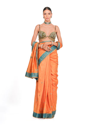 Orange chanderi saree set