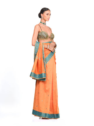 Orange chanderi saree set