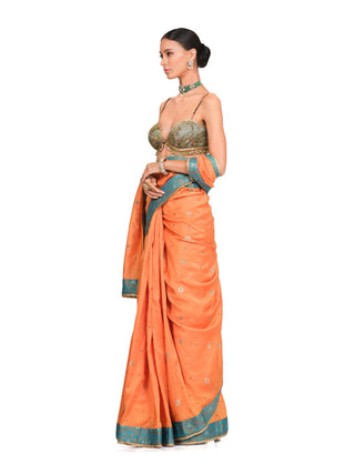 Orange chanderi saree set