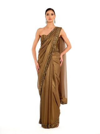 Antique gold shimmer saree set