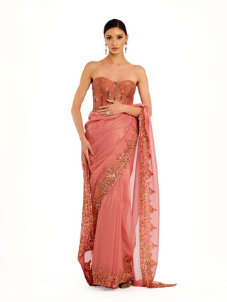 Champagne pink corset saree set