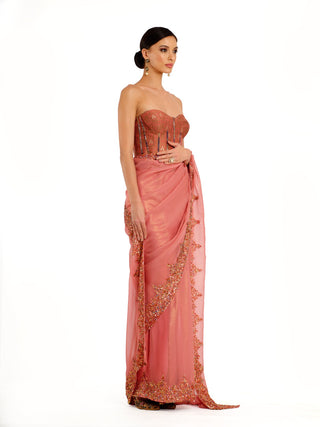 Champagne pink corset saree set