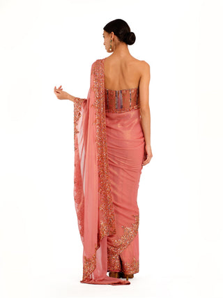 Champagne pink corset saree set