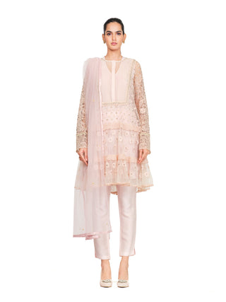 Pink ivory embroidered tunic set