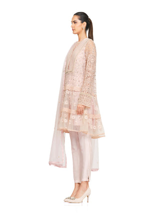 Pink ivory embroidered tunic set