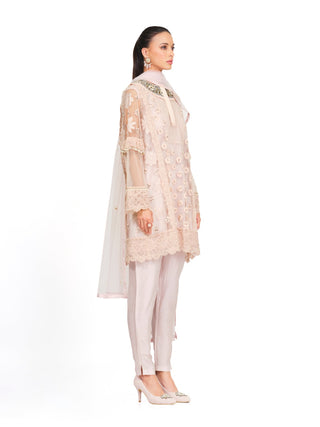 Pink ivory jewelled embroidered tunic set