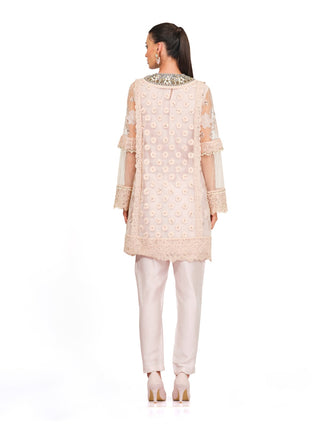 Pink ivory jewelled embroidered tunic set