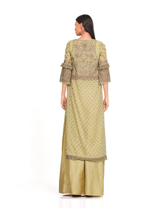 Lemon yellow embroidery tunic set