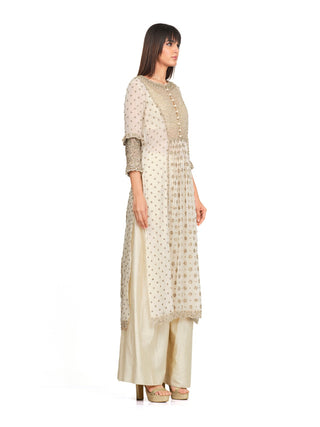 Ivory silk embroidery tunic set