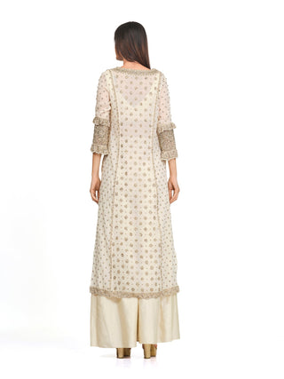 Ivory silk embroidery tunic set