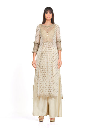 Ivory silk embroidery tunic set