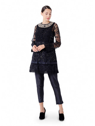 Black jewelled neckline tunic set