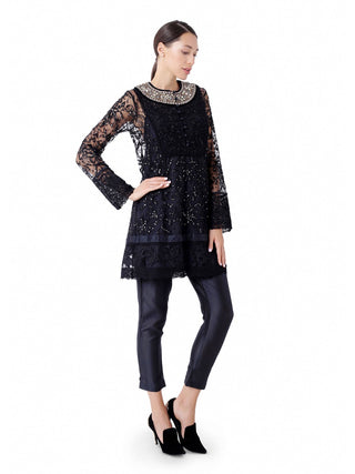 Black jewelled neckline tunic set