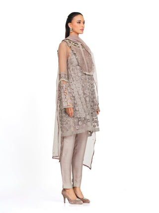 Pink gray pearl embroidered tunic set