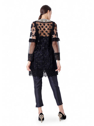 Black lace embroidered tunic set