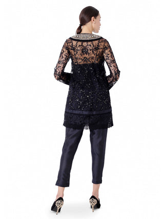 Black jewelled neckline tunic set