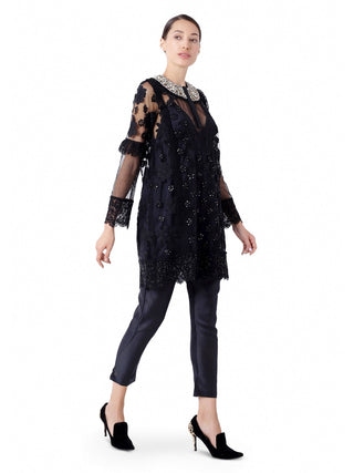 Black lace embroidered tunic set