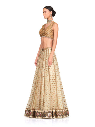 Ivory gold sequin lehenga and blouse