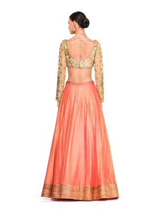 Peach gold full sleeved lehenga set