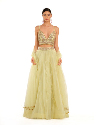 Lime green tulle lehenga set