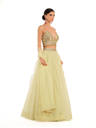 Lime green tulle lehenga set