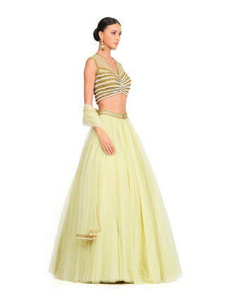 Lime yellow embroidered lehenga set