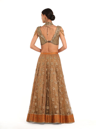 Rust orange tissue lehenga set