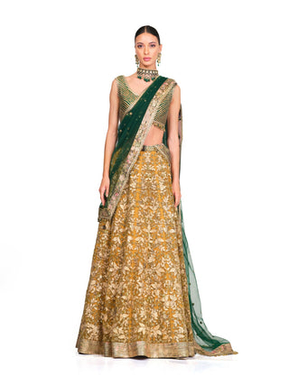 Green gold embroidered lehenga set