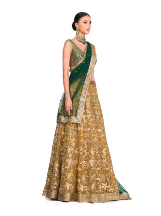 Green gold embroidered lehenga set